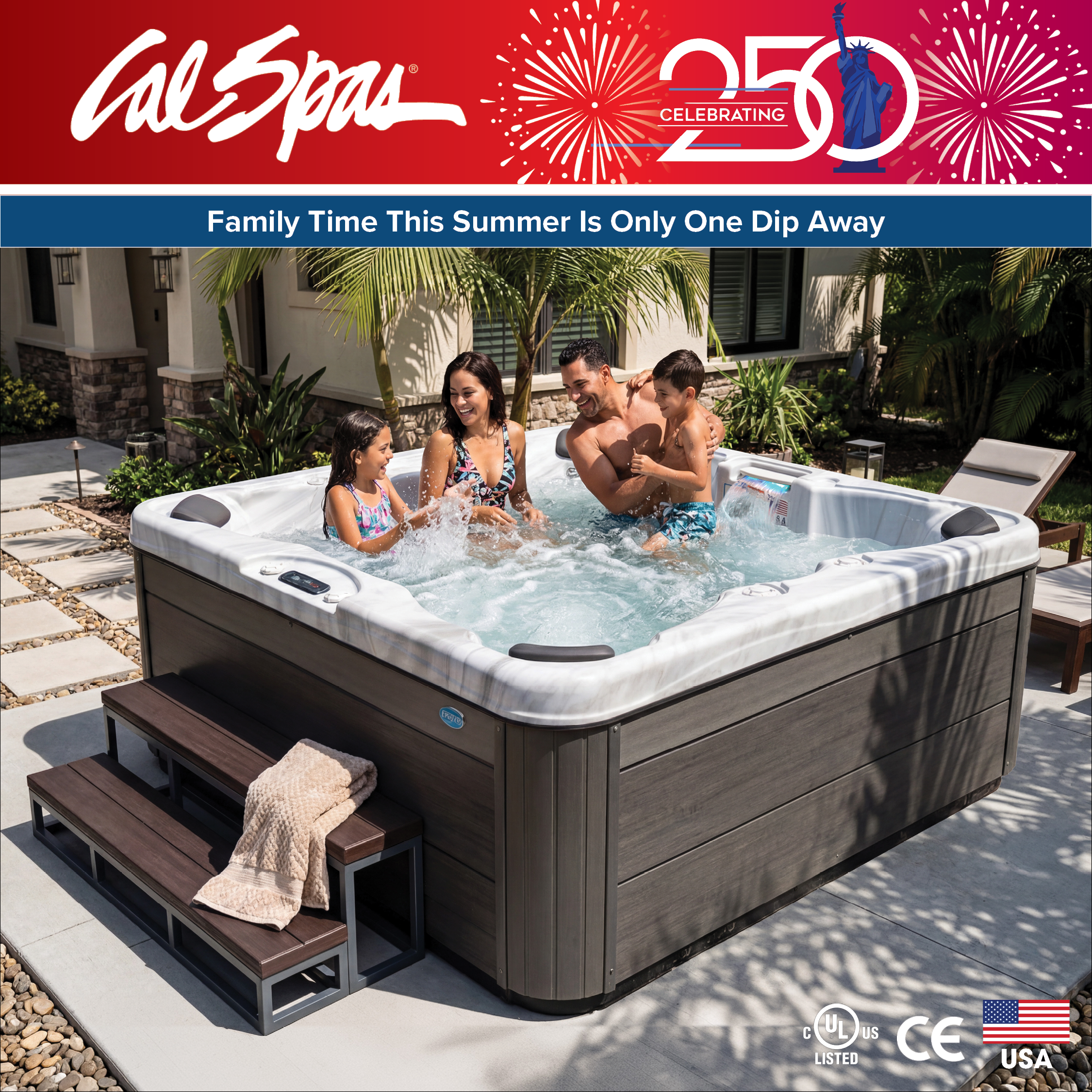 Calspas hot tub being used in a family setting - Bryan